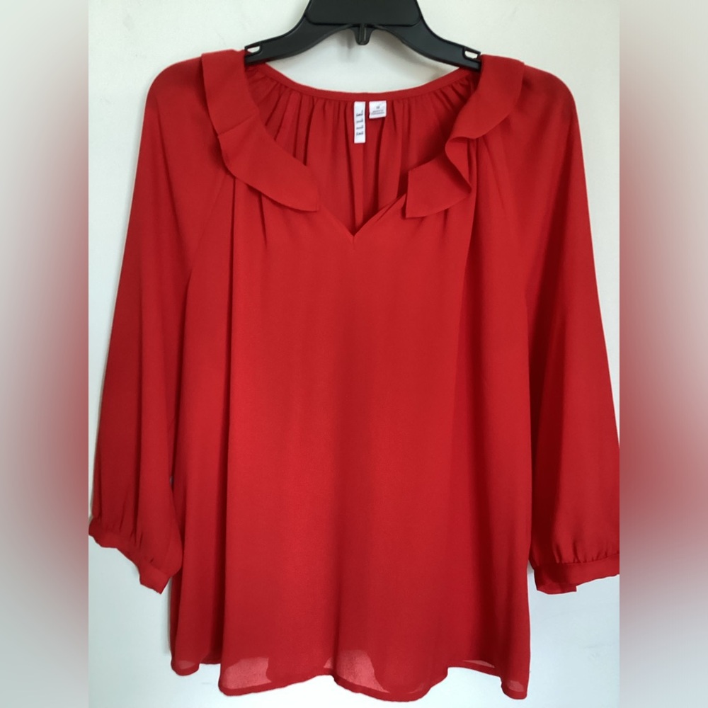 Elle Red Ruffled Collar Women’s Blouse Sz M